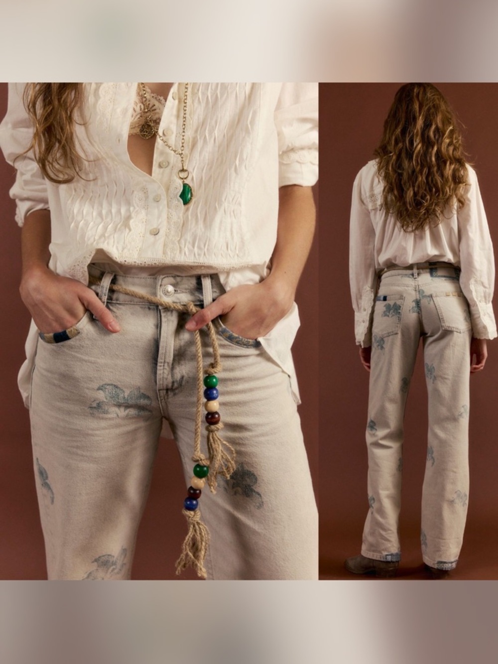 Free People Geranium Slouchy Patchwork Fields Frog Combo #104